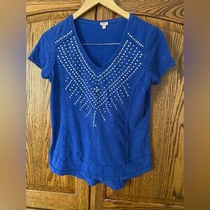 Reba Studded V-Neck Women's Top - Royal Blue Country